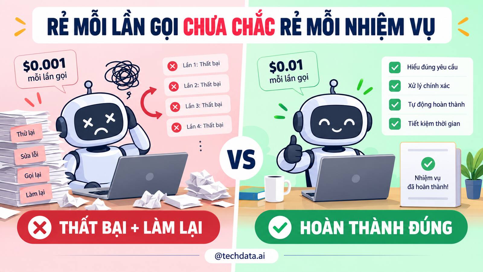 So sánh chi phí mỗi lần gọi và chi phí mỗi nhiệm vụ hoàn thành đúng