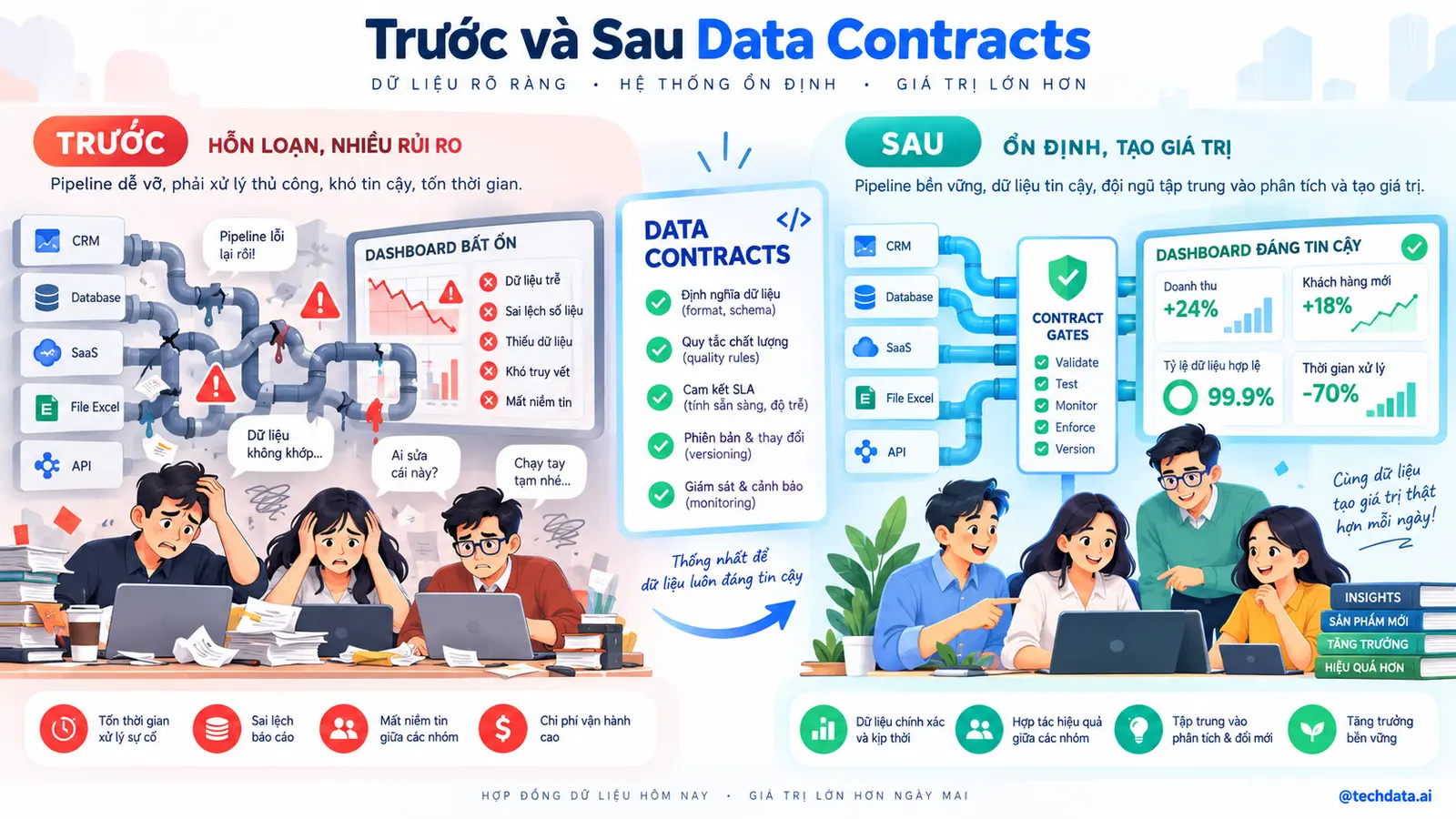 Trước và sau khi triển khai Data Contracts