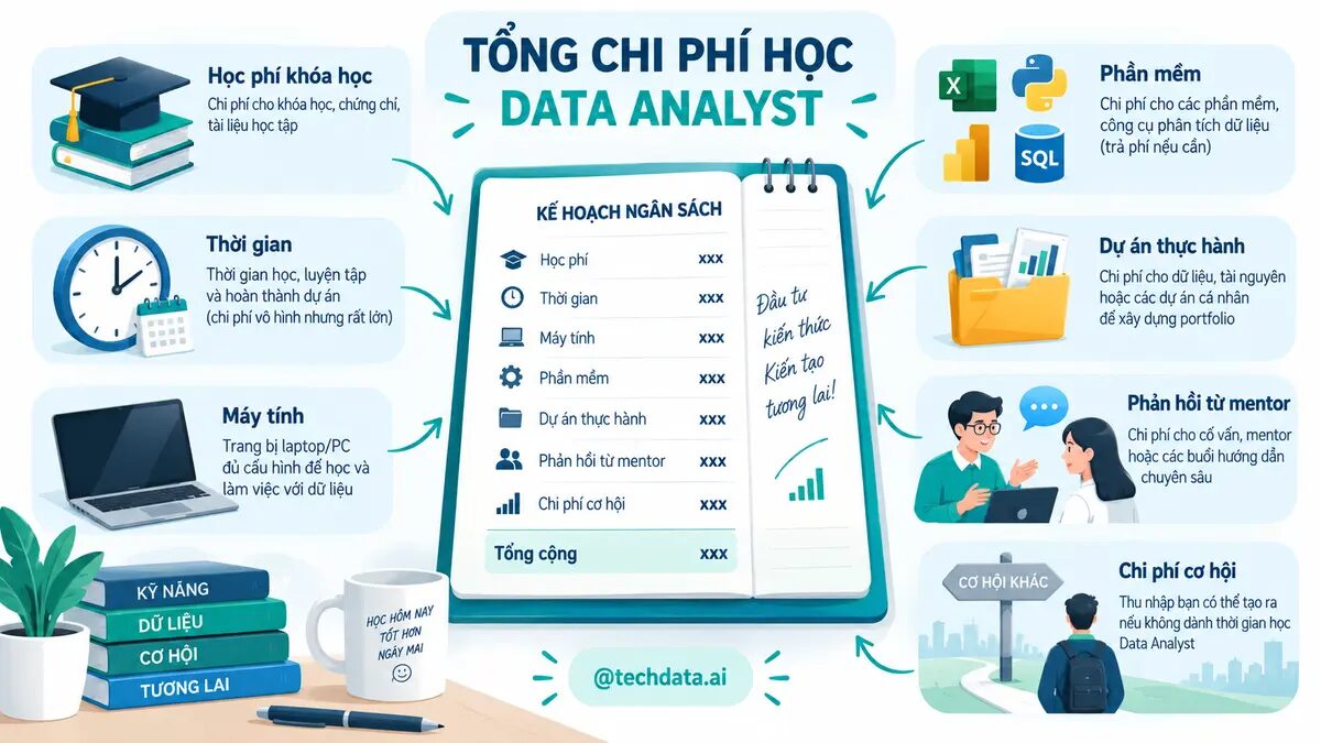Tổng chi phí học Data Analyst ngoài học phí khóa học