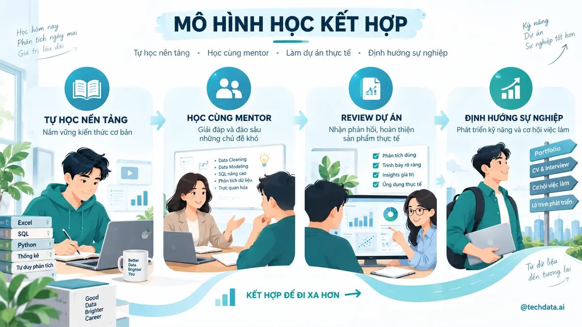Mô hình kết hợp tự học và mentor cho Data Analyst