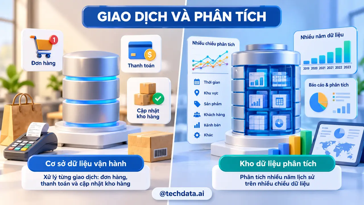So sánh giao dịch trên Database và phân tích trên Data Warehouse