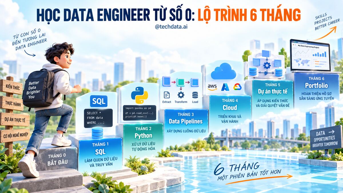 Lộ trình học Data Engineer từ số 0 trong 6 tháng