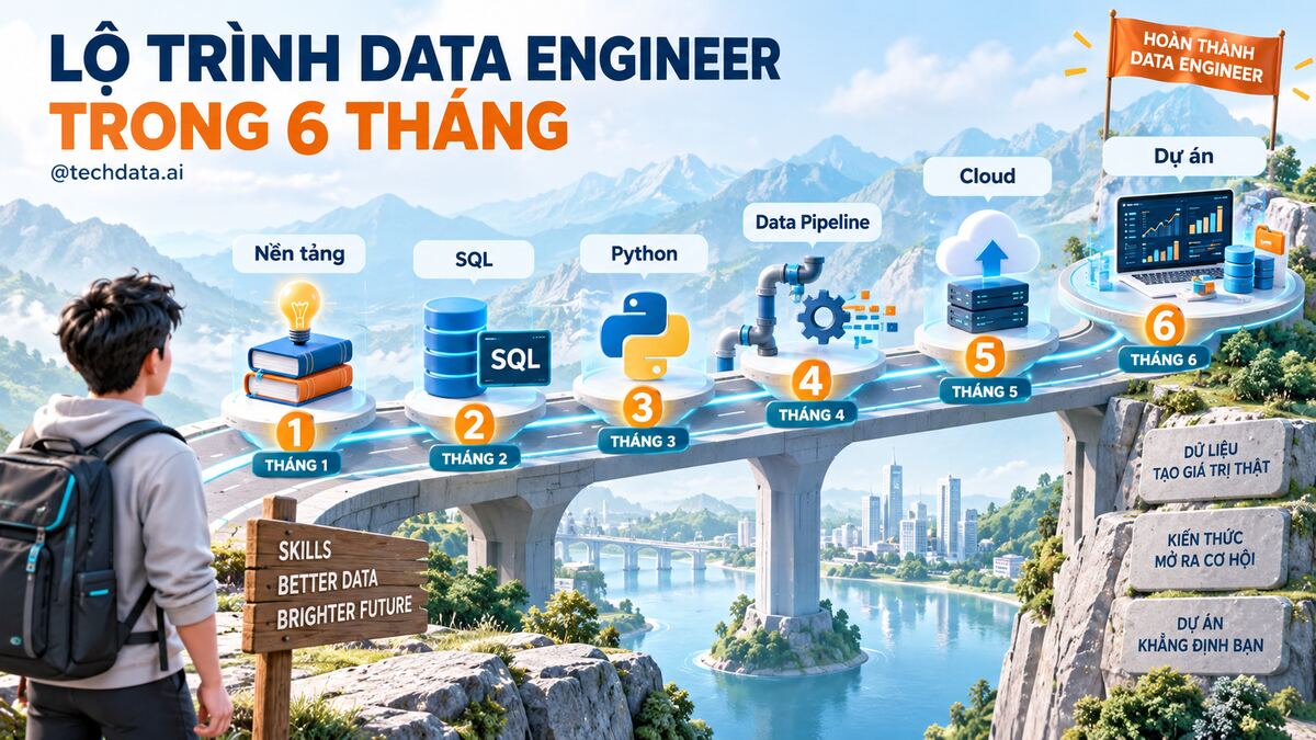 Lộ trình học Data Engineer 6 tháng theo từng giai đoạn