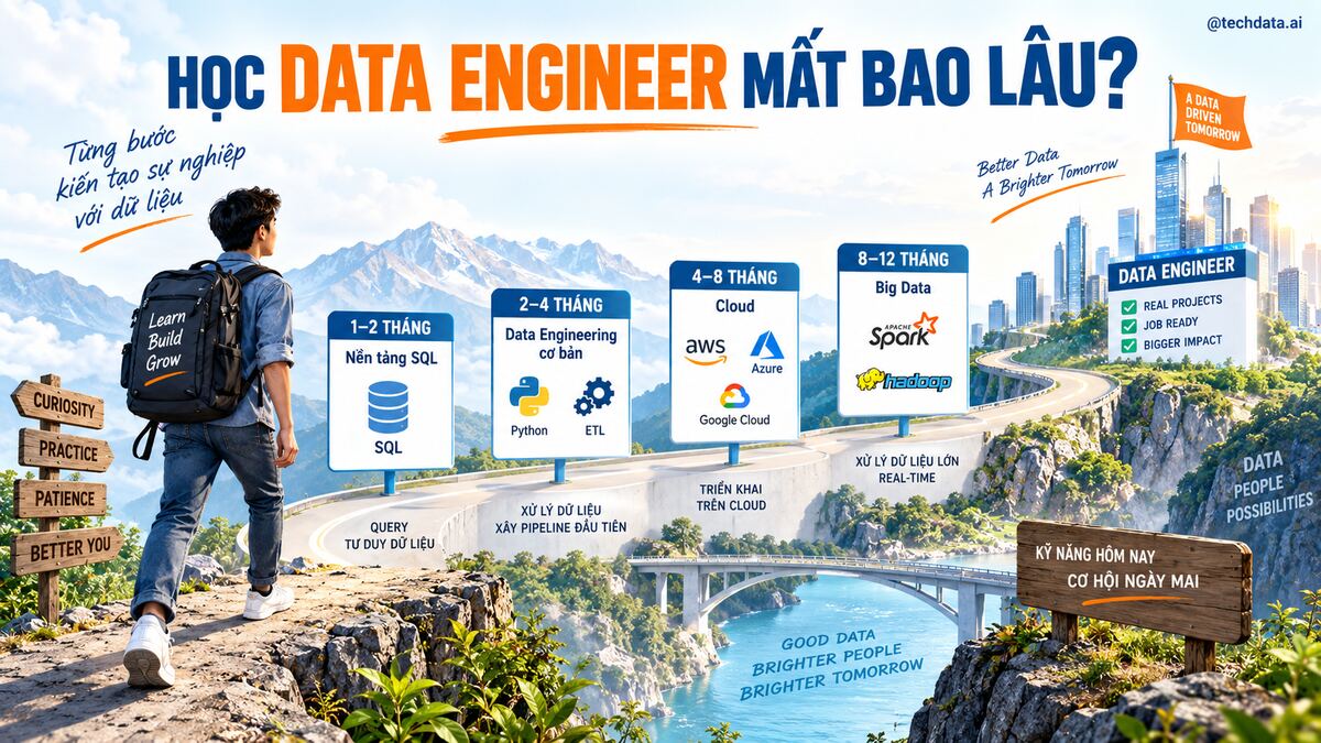 Các giai đoạn học Data Engineer từ SQL đến Cloud và Big Data