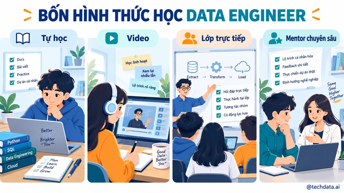 So sánh các hình thức và mức học phí khóa học Data Engineer