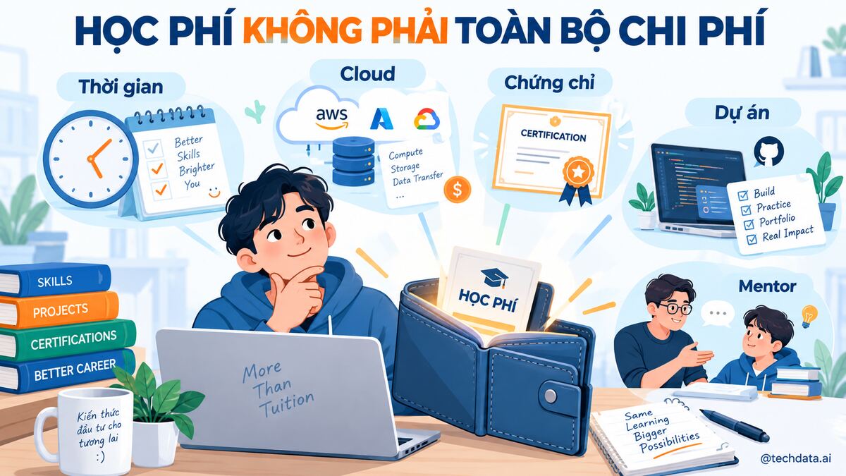 Tổng chi phí học Data Engineer ngoài học phí niêm yết