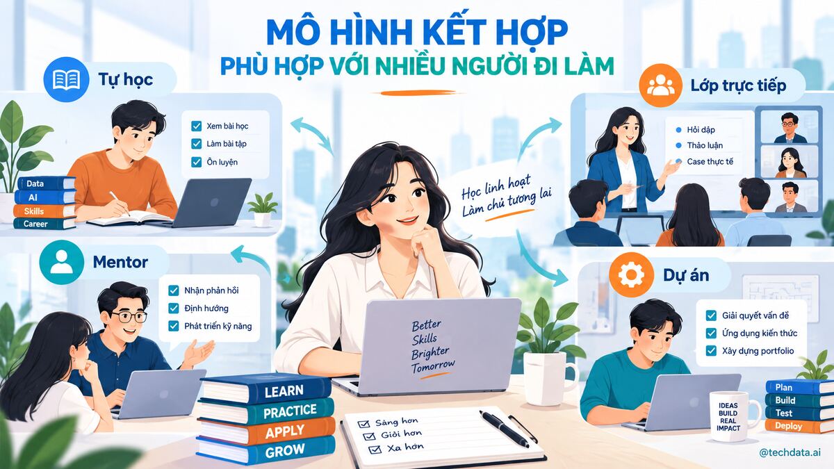Mô hình kết hợp tự học và mentor khi học Data Engineer