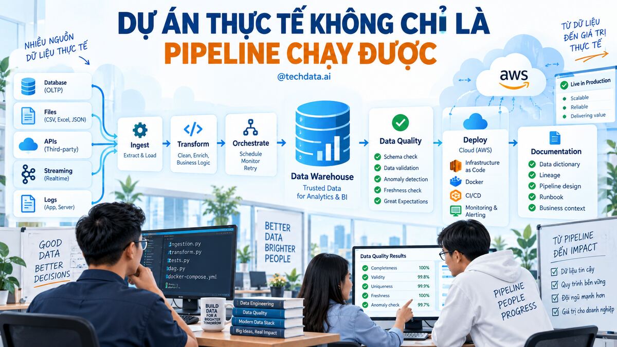 Dự án thực tế trong khóa học Data Engineer phải có kiểm thử và vận hành