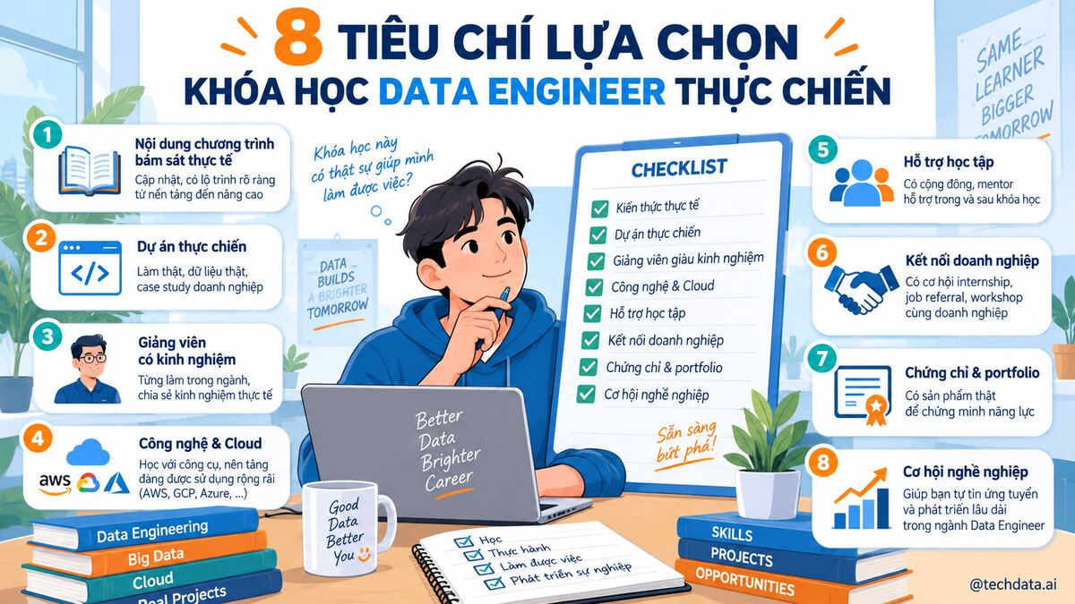 de-05-8-tieu-chi-featured 8 tiêu chí lựa chọn khóa học Data Engineer thực chiến