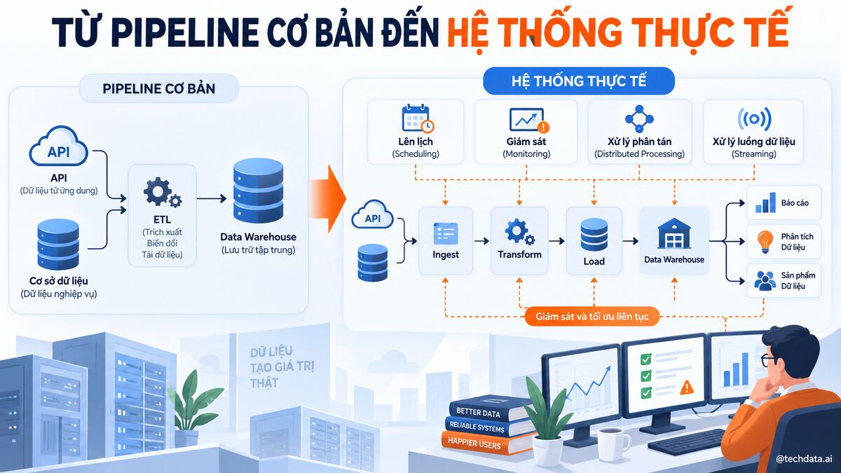 Từ pipeline Data Engineer cơ bản đến hệ thống dữ liệu thực tế