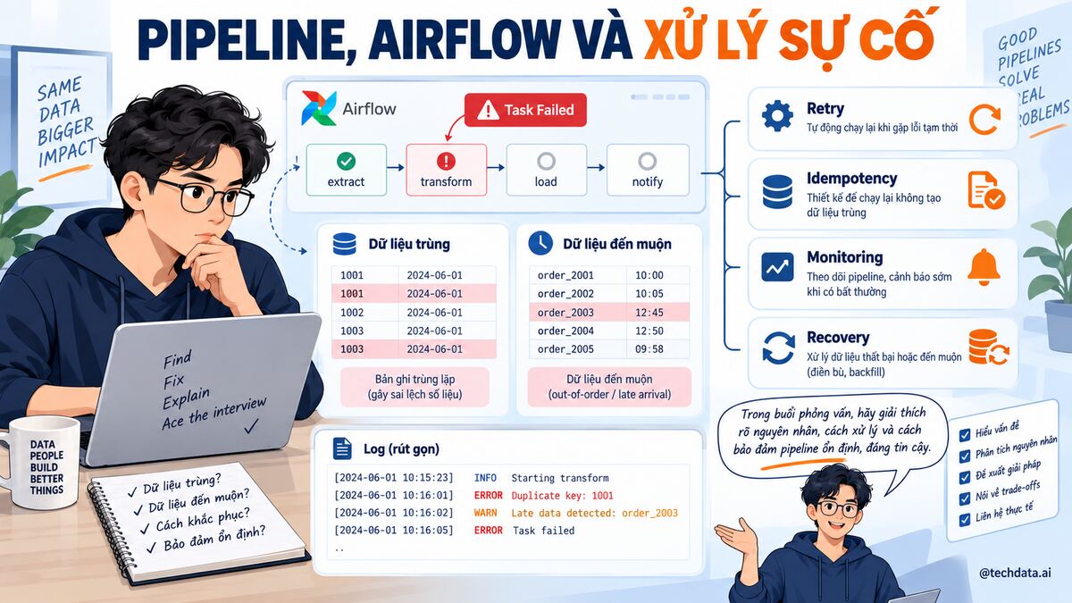 Tình huống phỏng vấn về Airflow, pipeline lỗi và cách xử lý sự cố