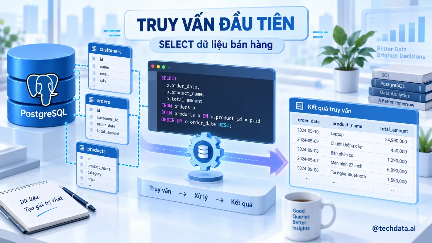 Truy vấn SELECT dữ liệu bán hàng đầu tiên
