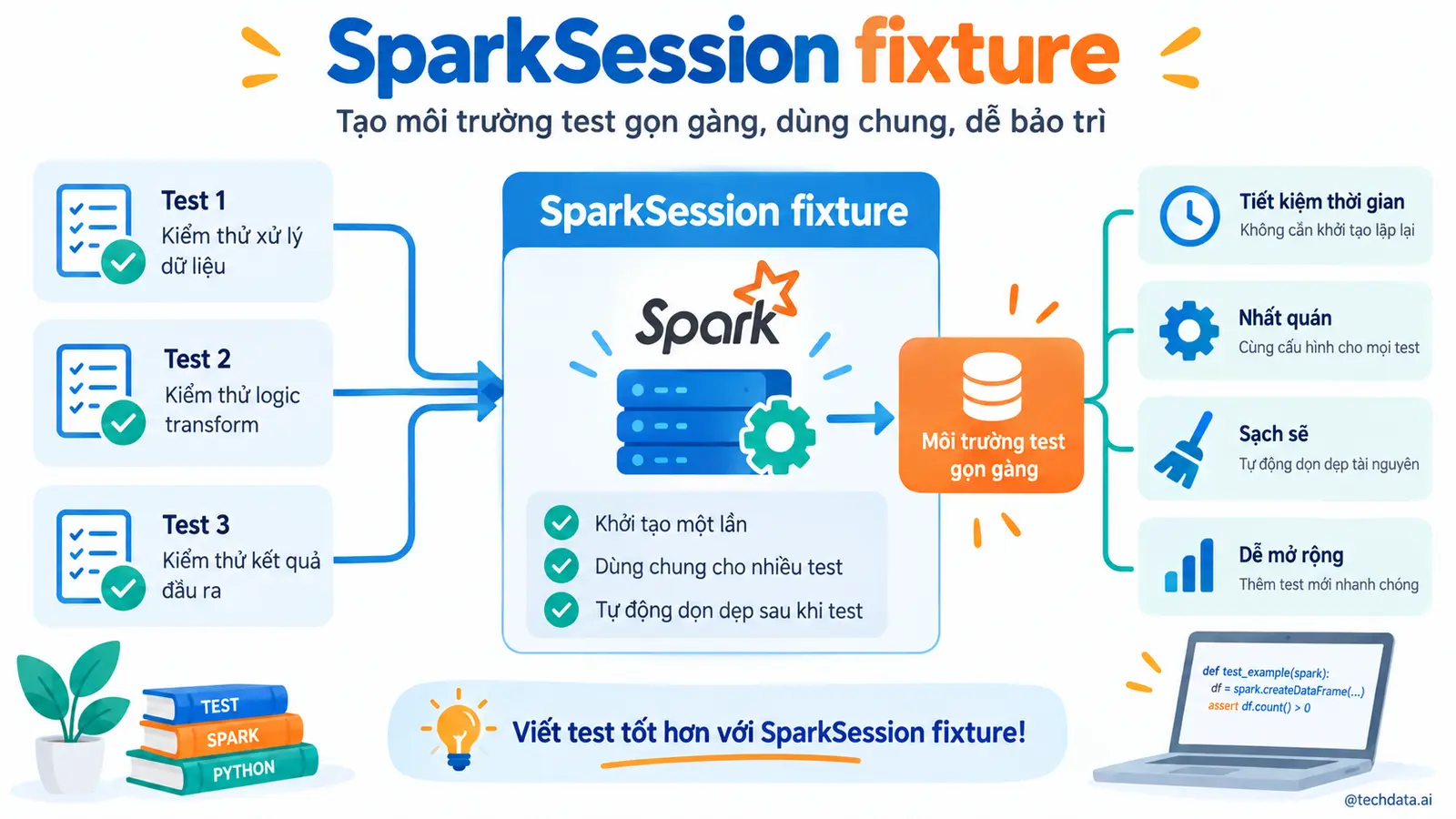 Kiểm thử PySpark bằng pytest - @techdata.ai