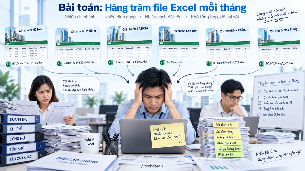 Bài toán tổng hợp hàng trăm file Excel từ nhiều chi nhánh