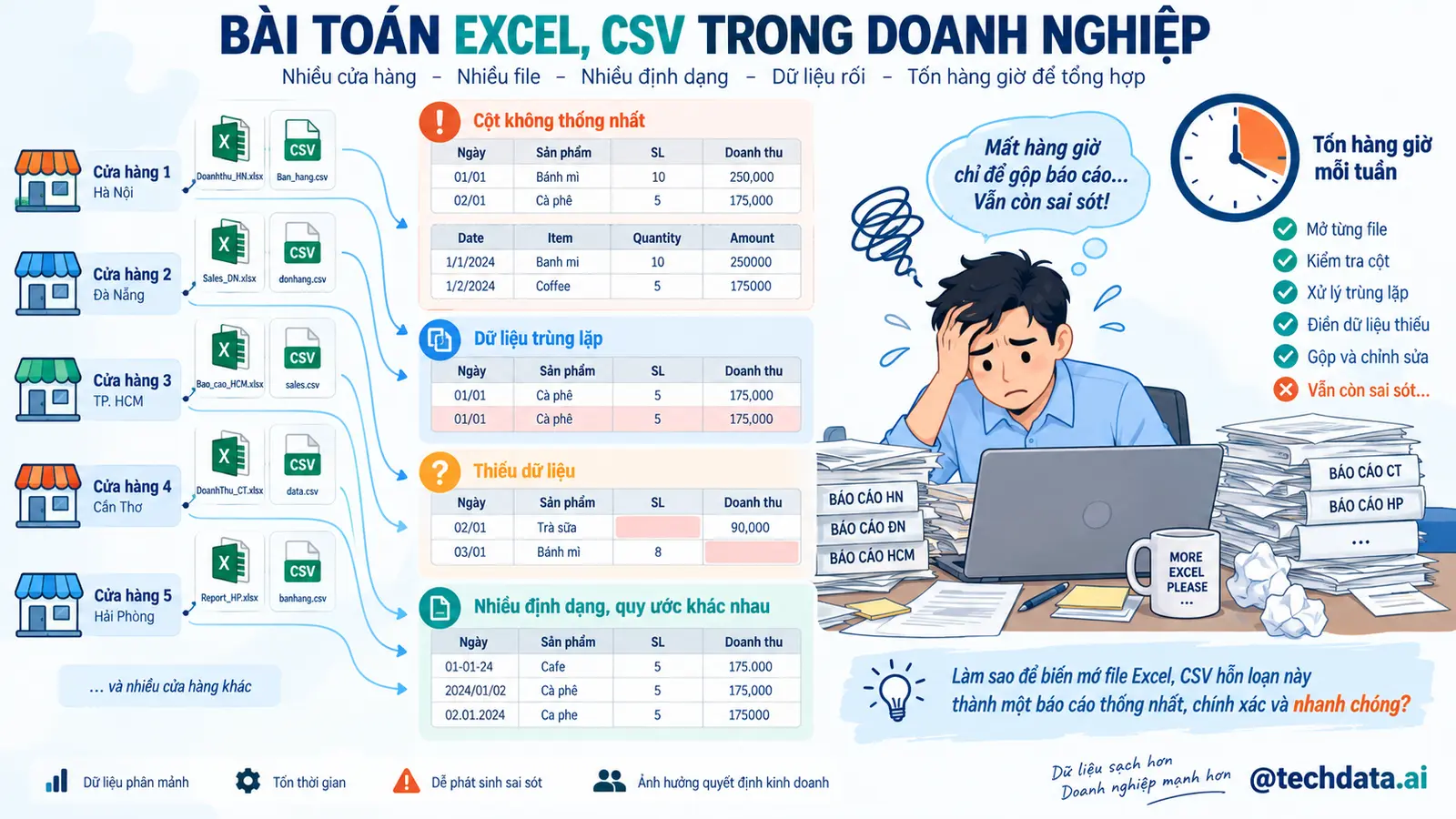 Bài toán xử lý Excel và CSV trong doanh nghiệp - @techdata.ai