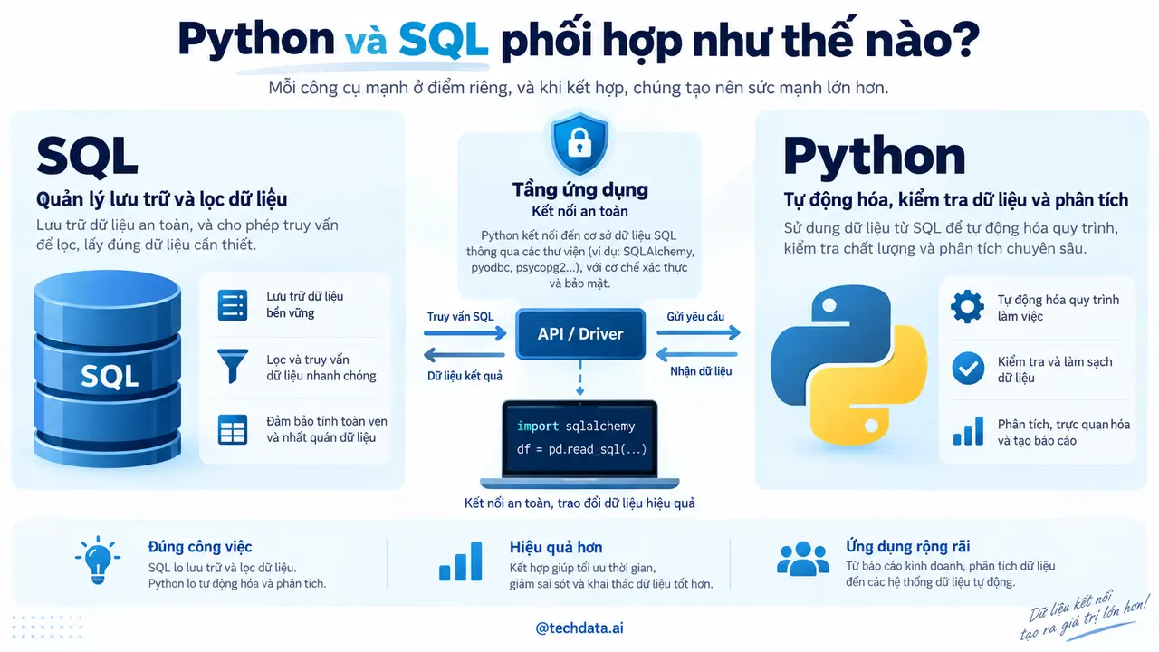 Python và SQL phối hợp trong một quy trình dữ liệu