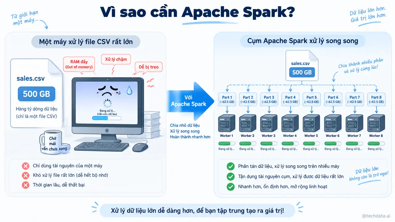 Apache Spark giúp xử lý dữ liệu lớn bằng nhiều máy