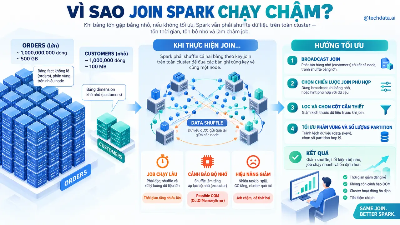 Vì sao thao tác Join trong Spark có thể chạy chậm