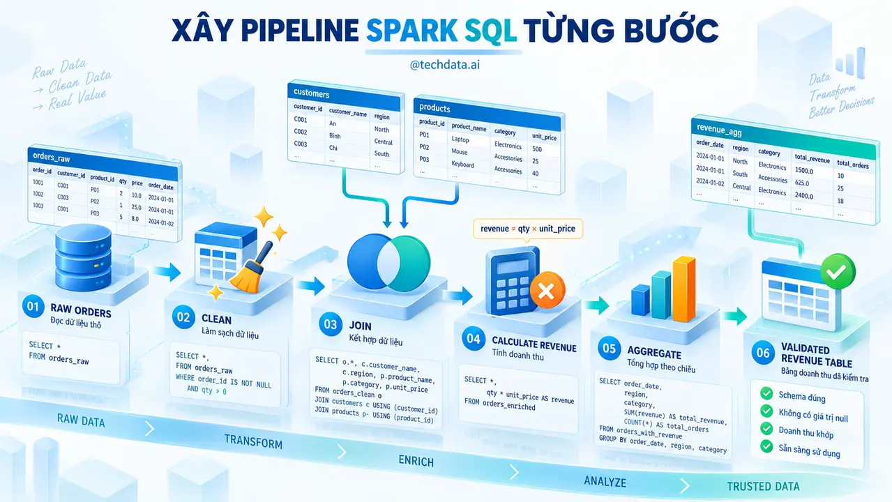 Các bước xây pipeline Spark SQL