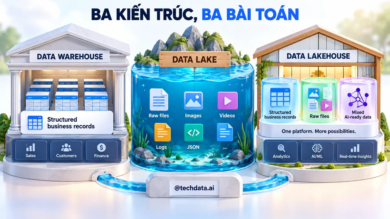 Ba kiến trúc Data Warehouse, Data Lake và Data Lakehouse